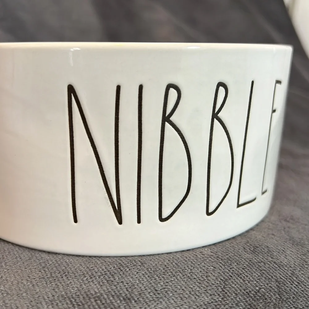 Rae Dunn Nibble White Ceramic Dog Pet Bowl